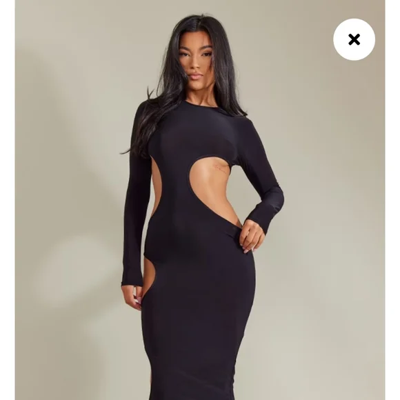 black cut out dress pretty little thing Women's Black Trim Detail Cut Out Knit Maxi Dress